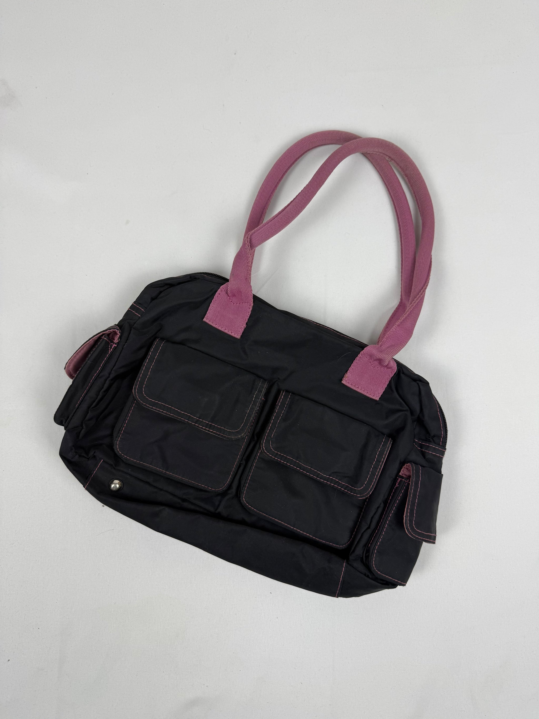 Black & pink besace shoulder bag (23x34cm)
