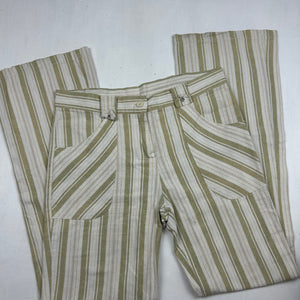 Beige linen striped low rise bootcut pants (XS/S)