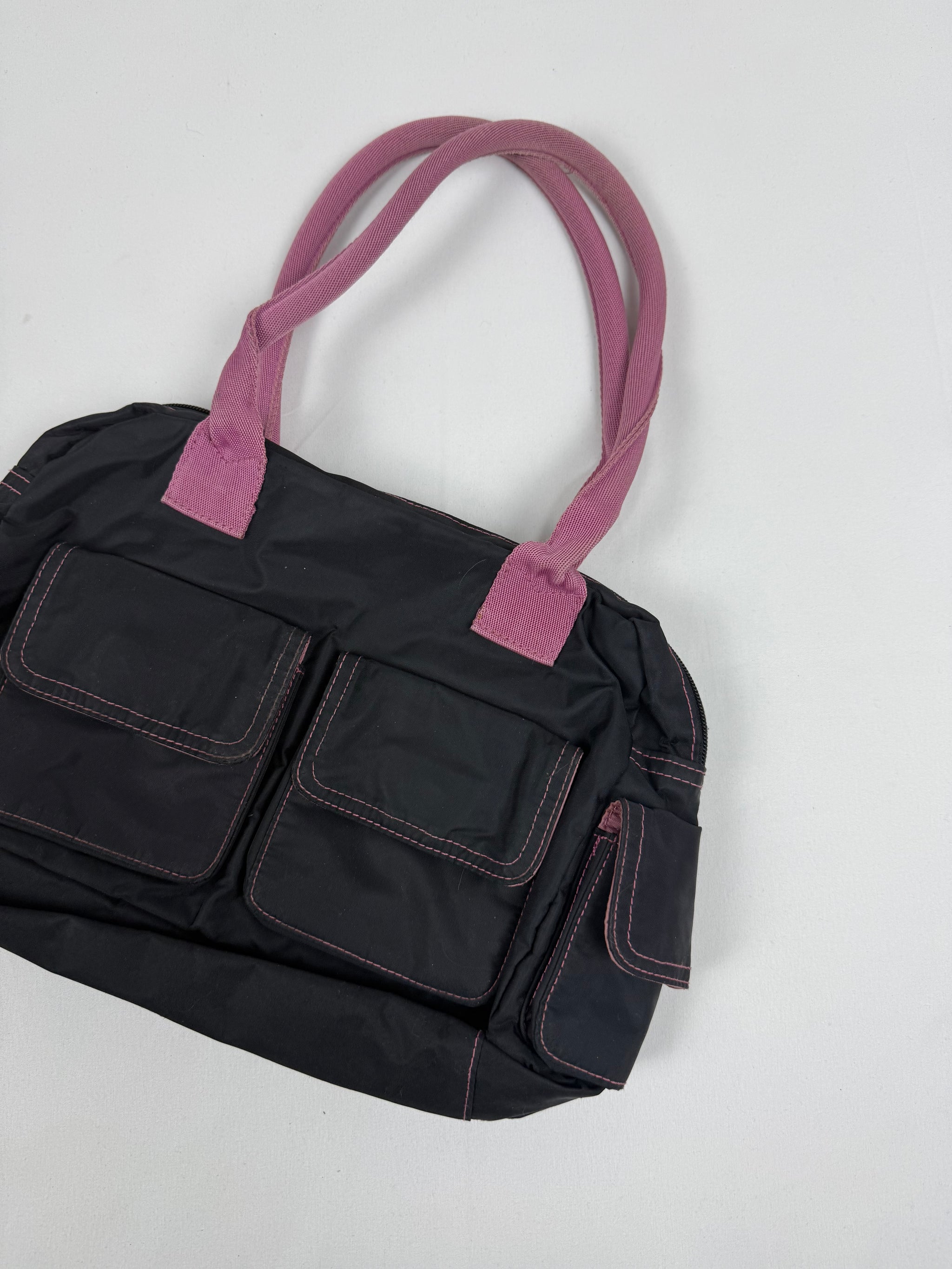 Black & pink besace shoulder bag (23x34cm)
