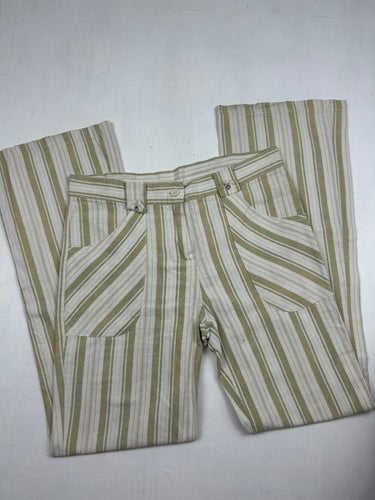 Beige linen striped low rise bootcut pants (XS/S)