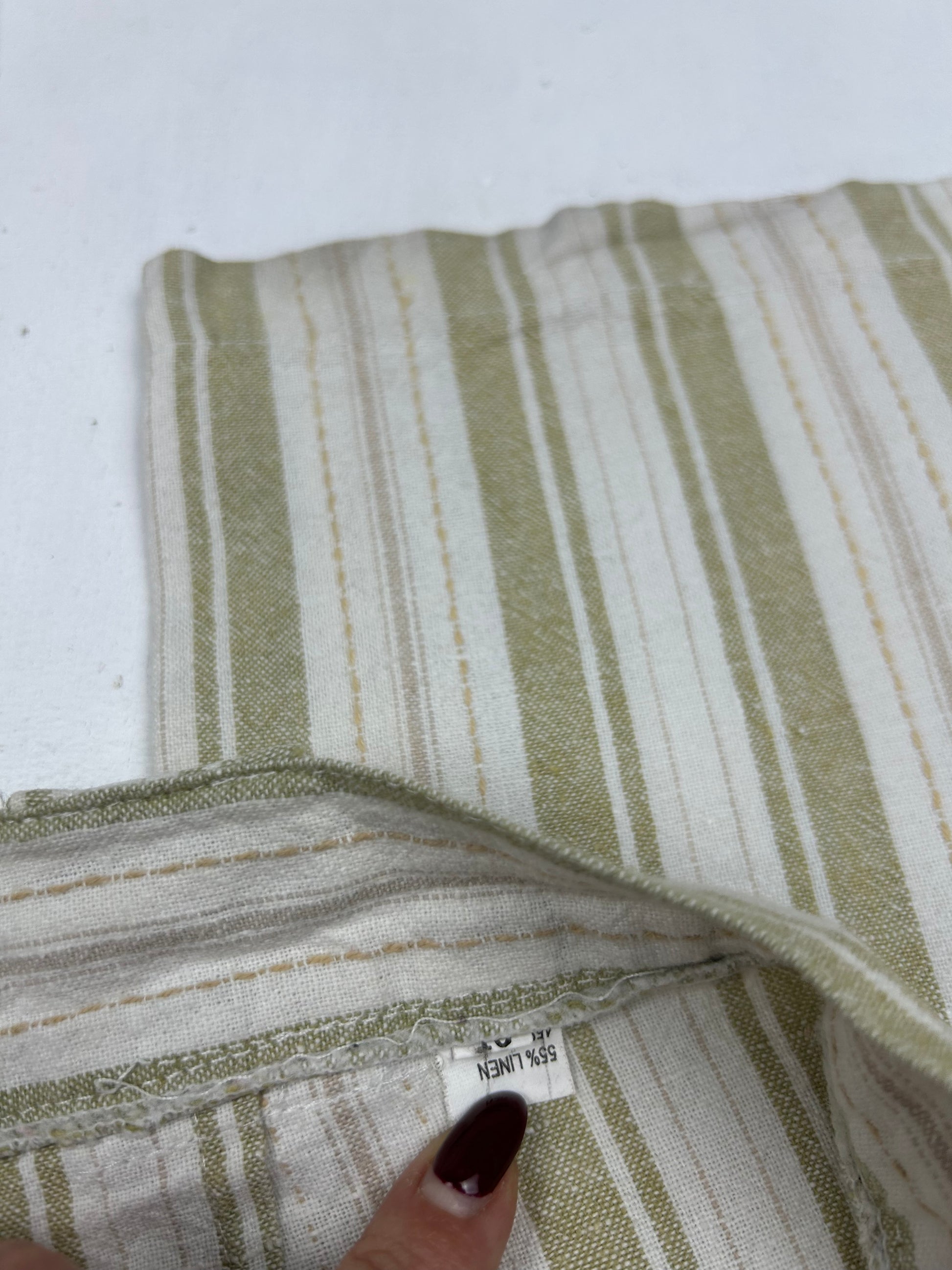 Beige linen striped low rise bootcut pants (XS/S)