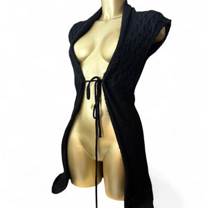 Black knitted tie up cardigan jumper (S)