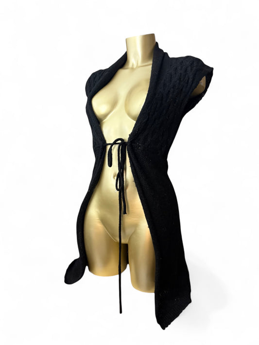 Black knitted tie up cardigan jumper (S)