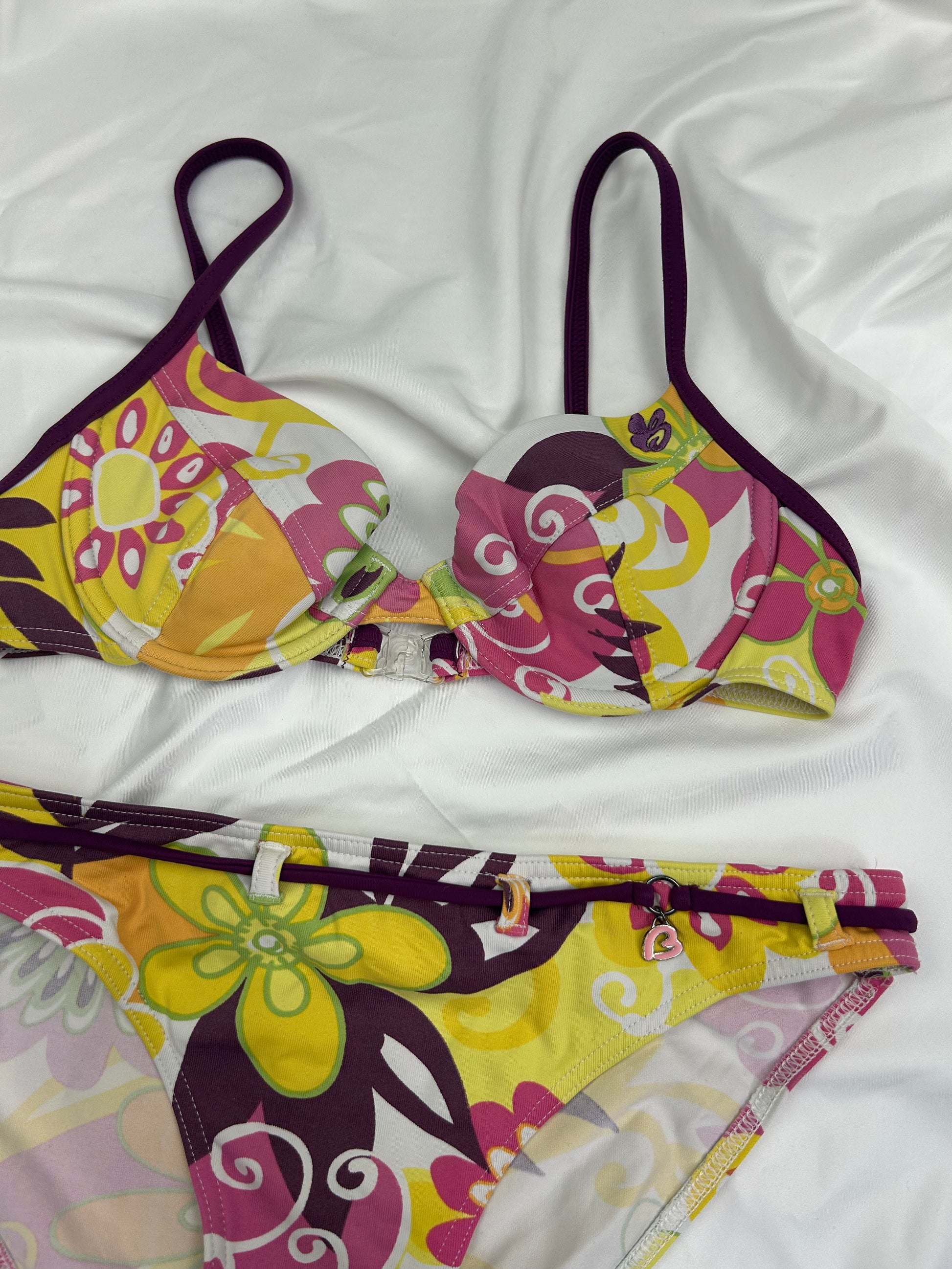 Yellow floral print low rise bikini set (S/M)