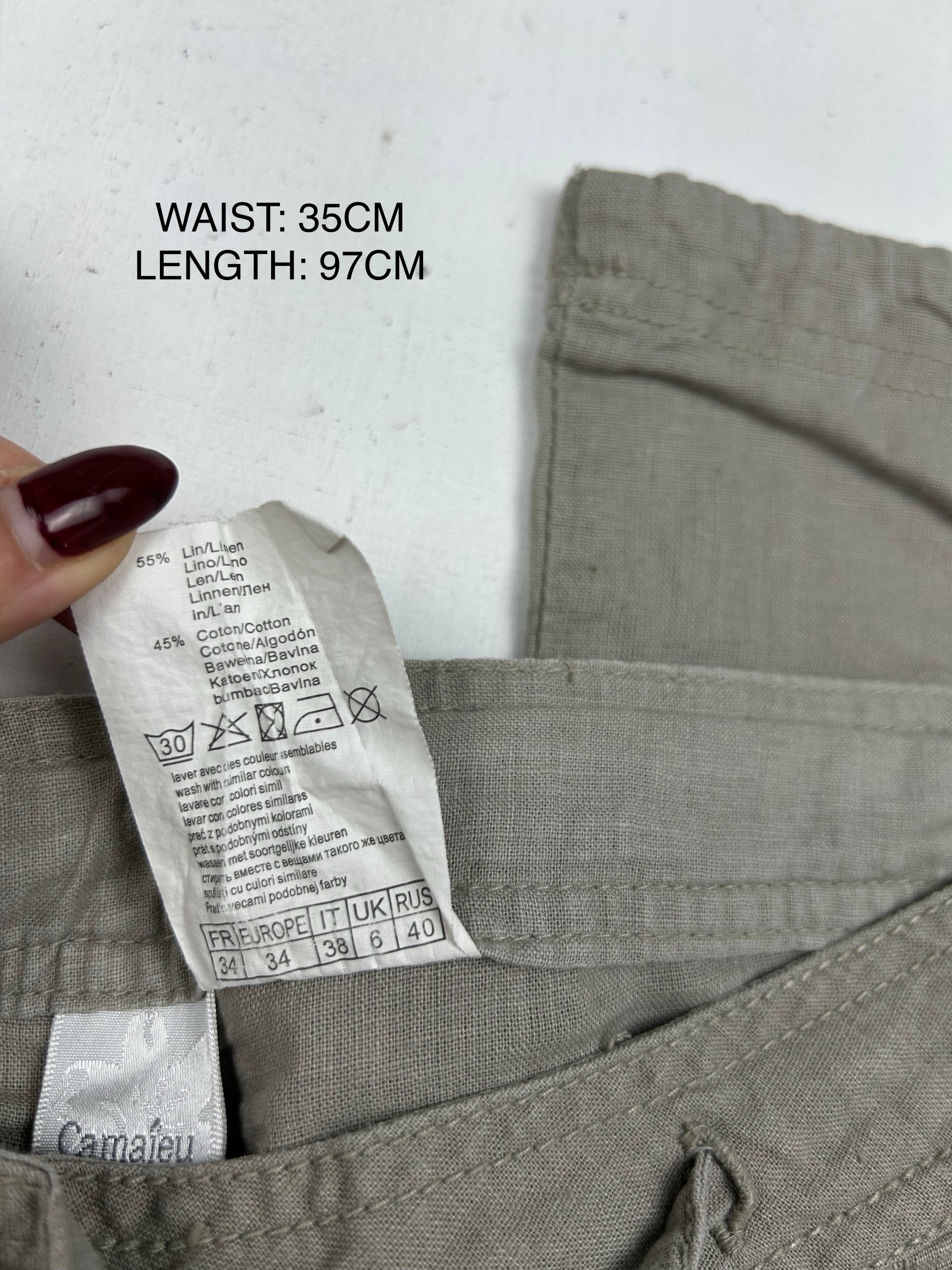 Beige linen low rise baggy pants (XS)