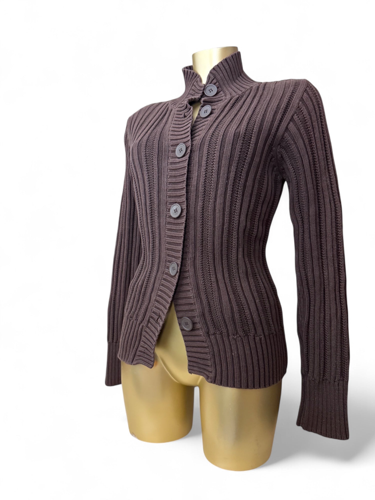 Brown ribbed buttons up jumper (M)