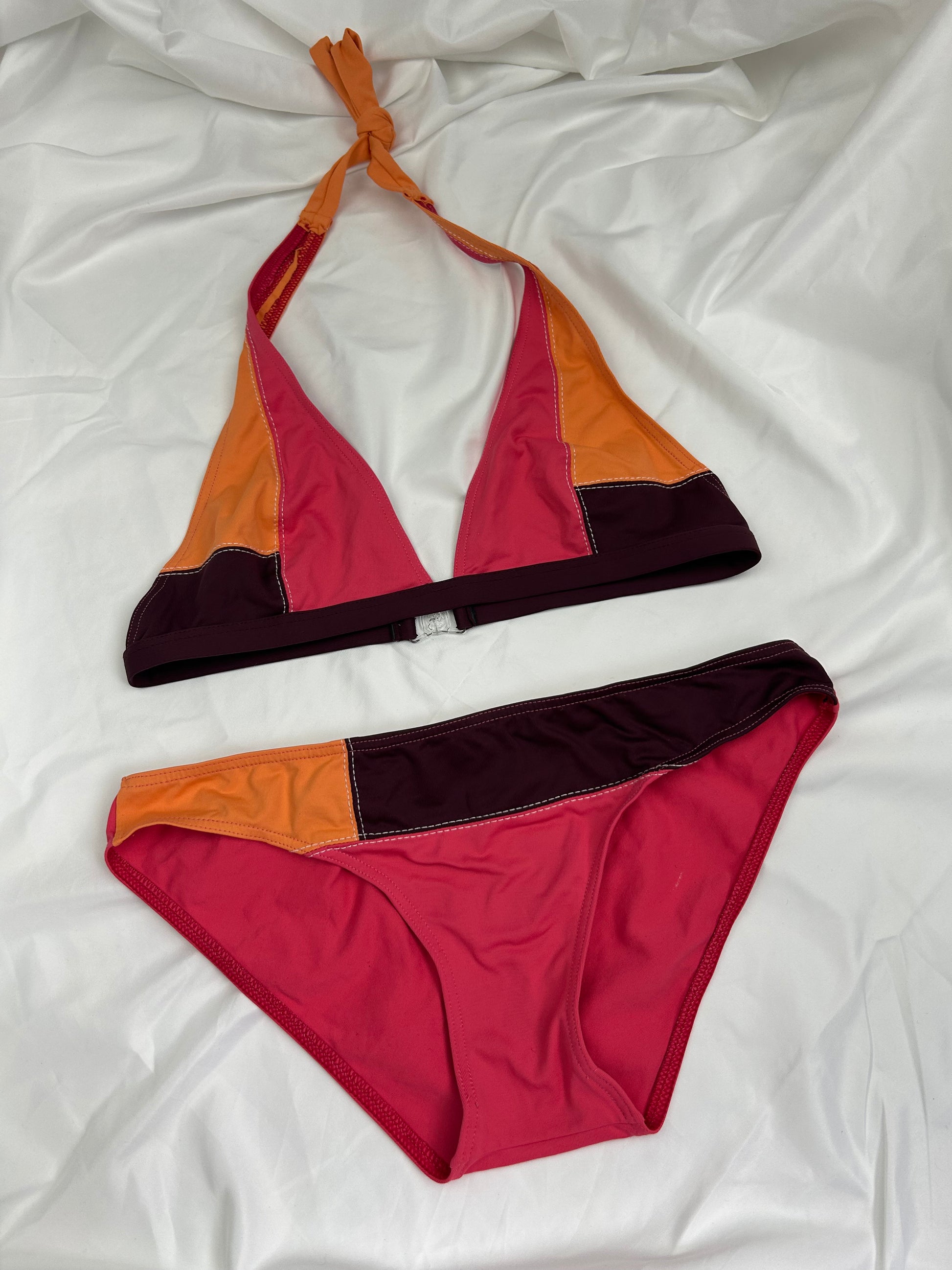 Patchwork red low rise bikini set (M)