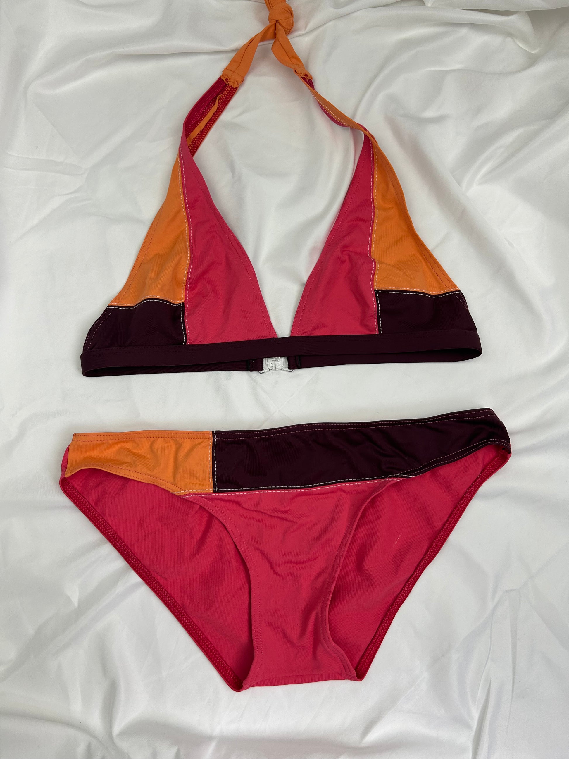 Patchwork red low rise bikini set (M)