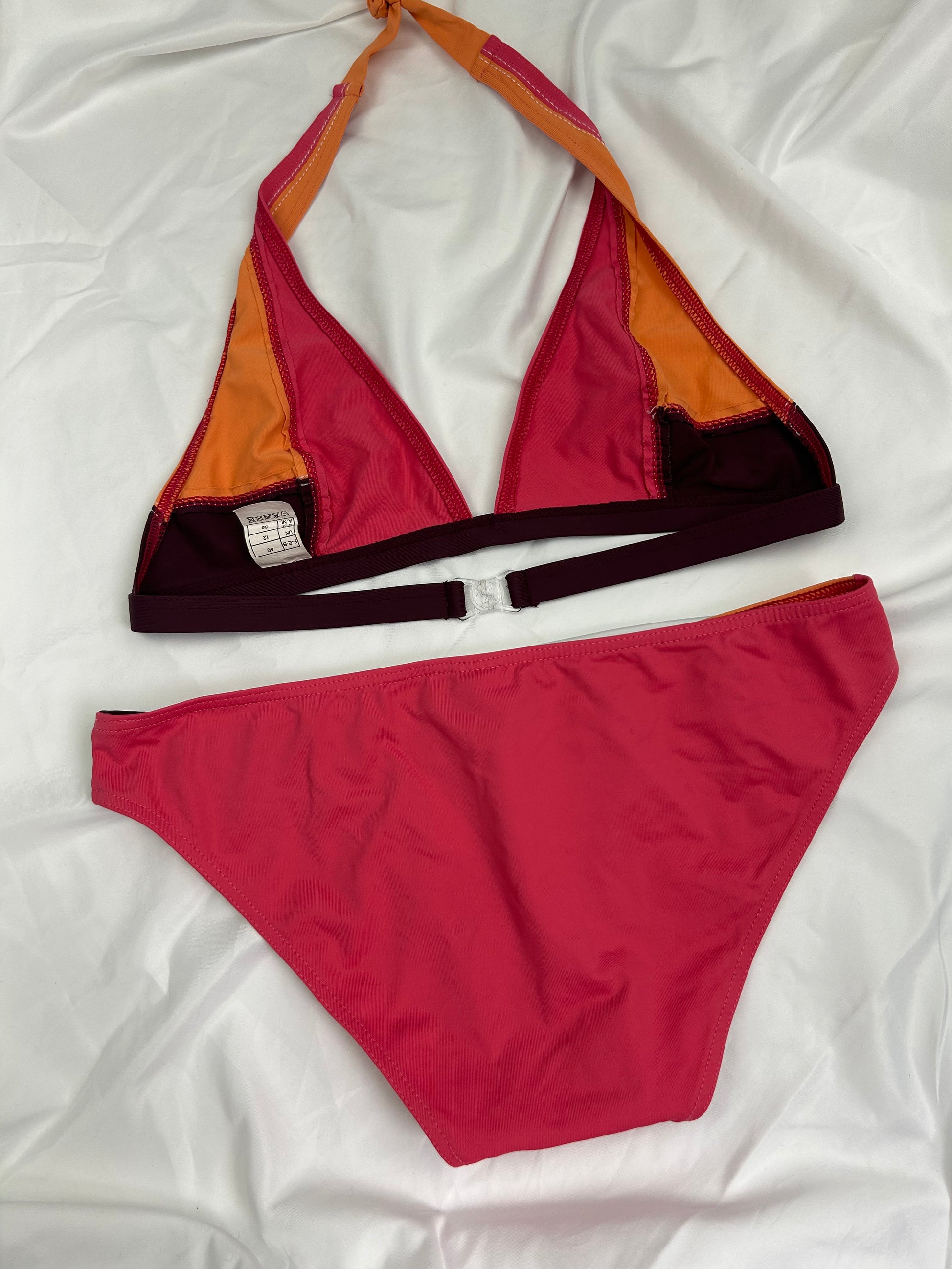 Patchwork red low rise bikini set (M)