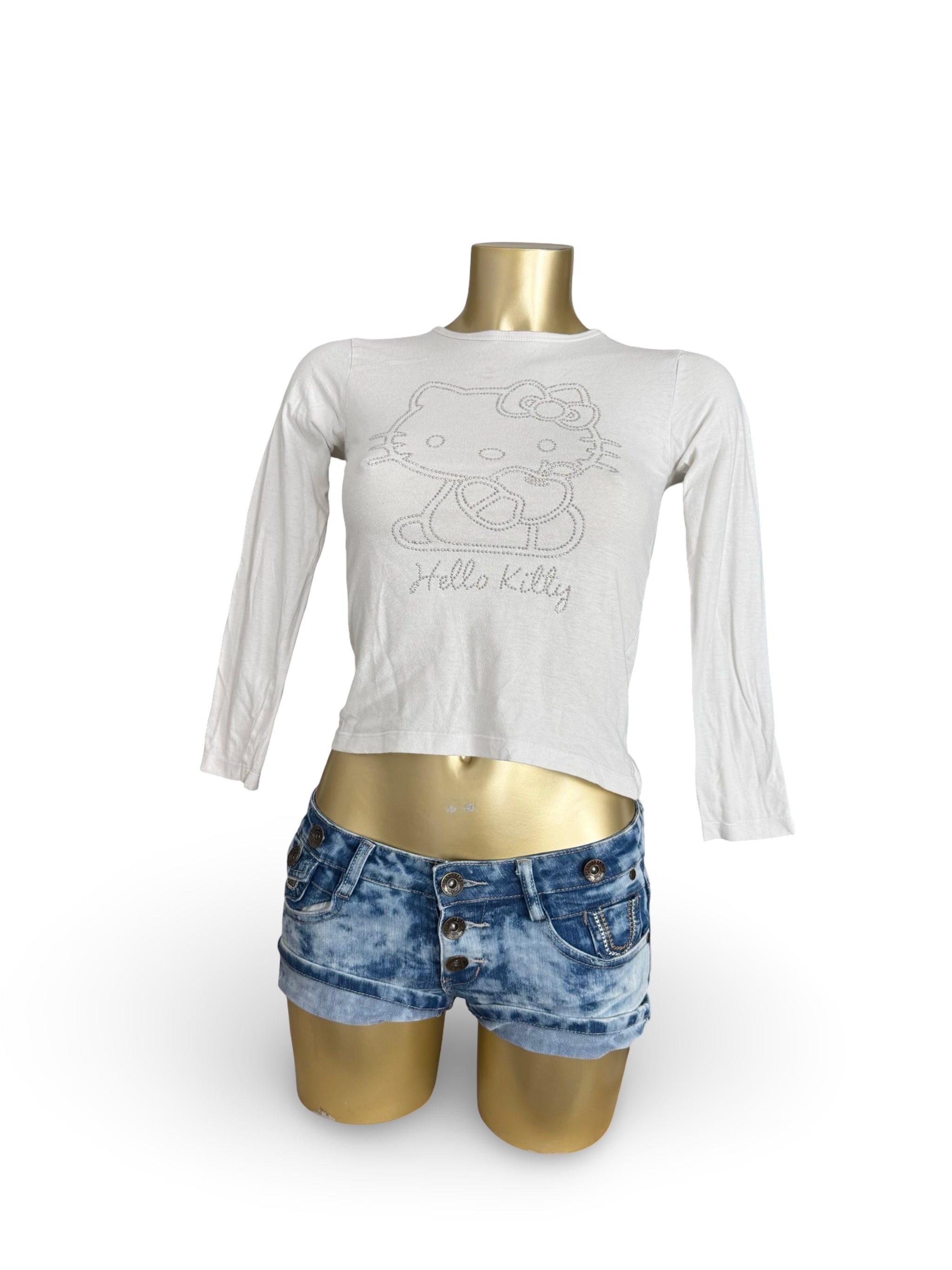 White rhinestones long sleeves top (XS)