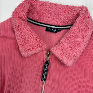 Pink zip up faux fur neck biker jacket (M)