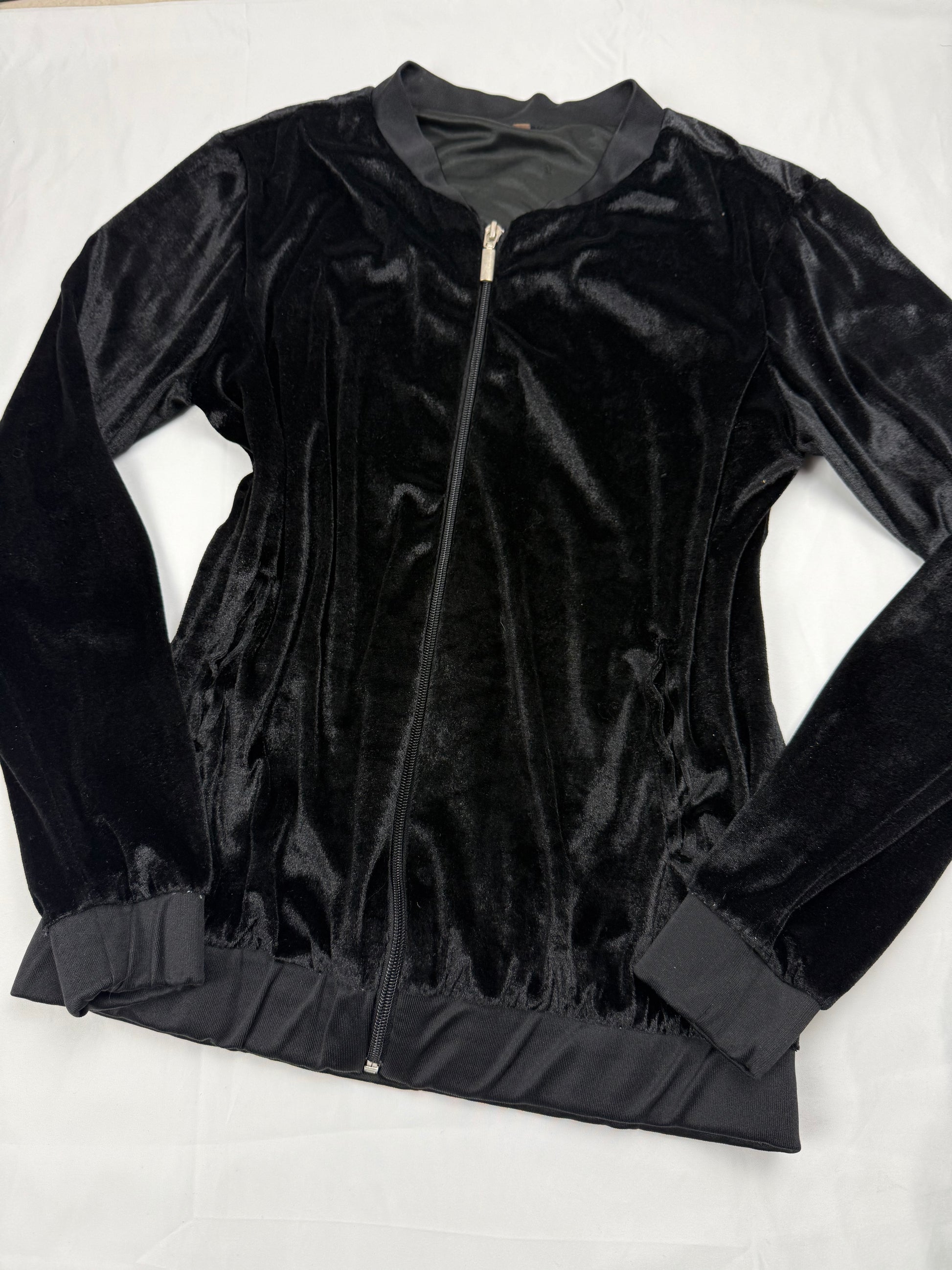 Black velvet zip up sweatshirt  (S/M)