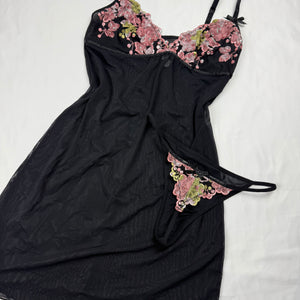Black mesh babydoll mini dress + thong set (S/M)