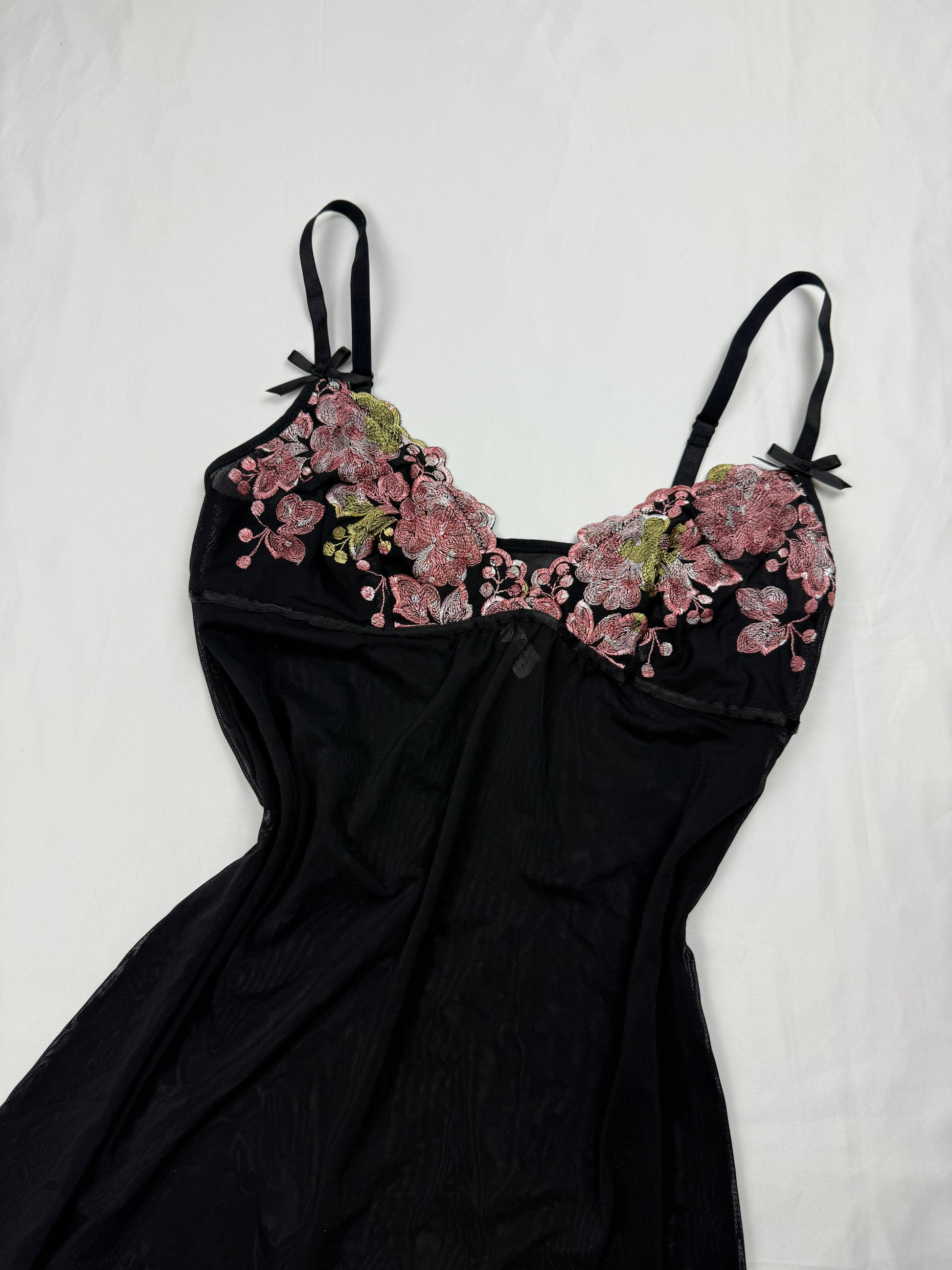 Black mesh babydoll mini dress + thong set (S/M)