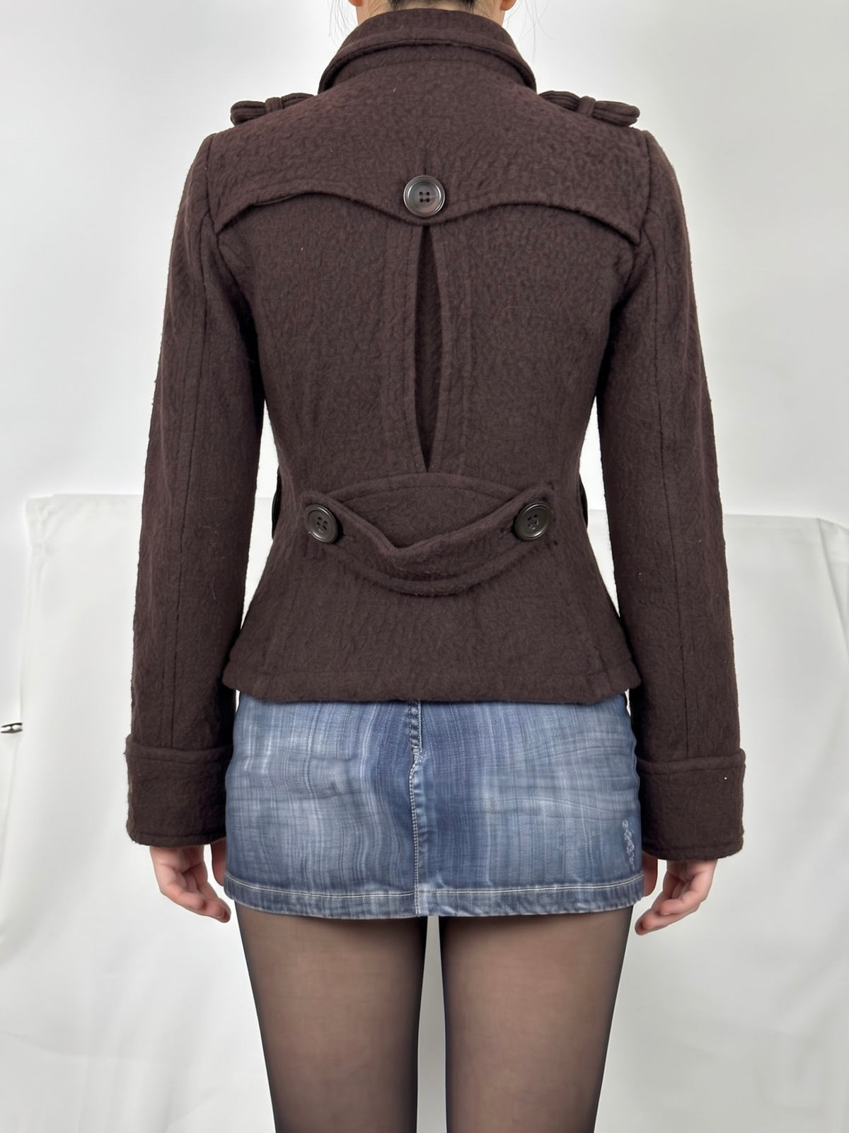 Brown wool tight fit trench caban jacket (S)