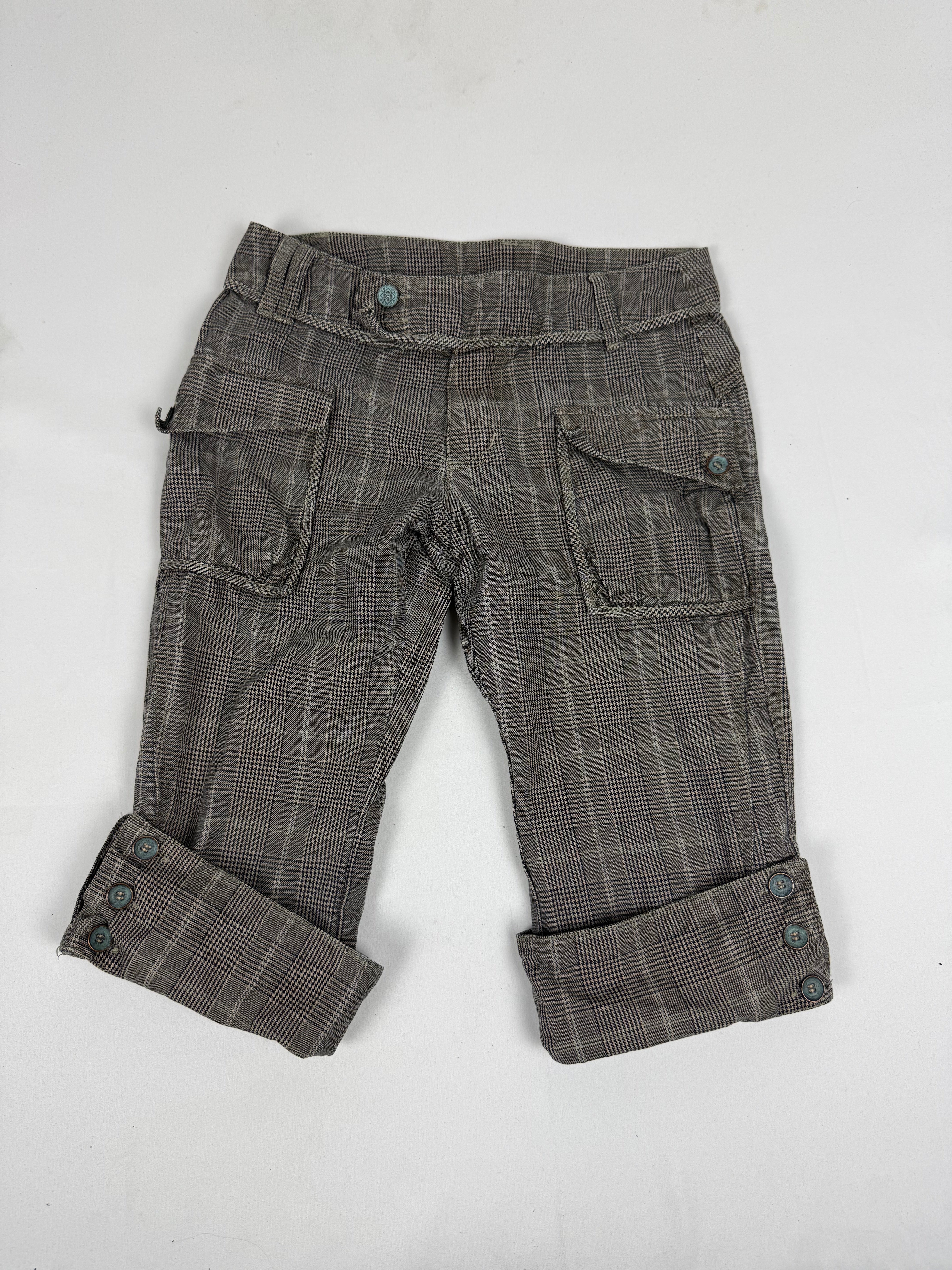 Khaki check print low rise capri pants (XS)