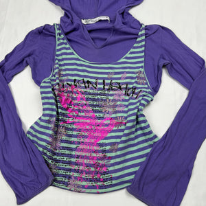 Purple graphic 2 in 1 hooded top (S/M)