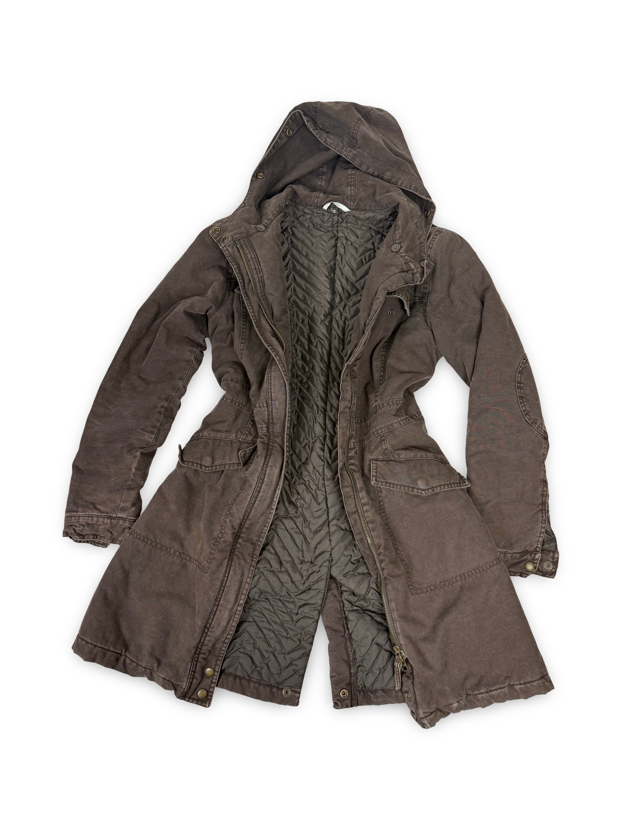 Brown hooded winter parka jacket (M)