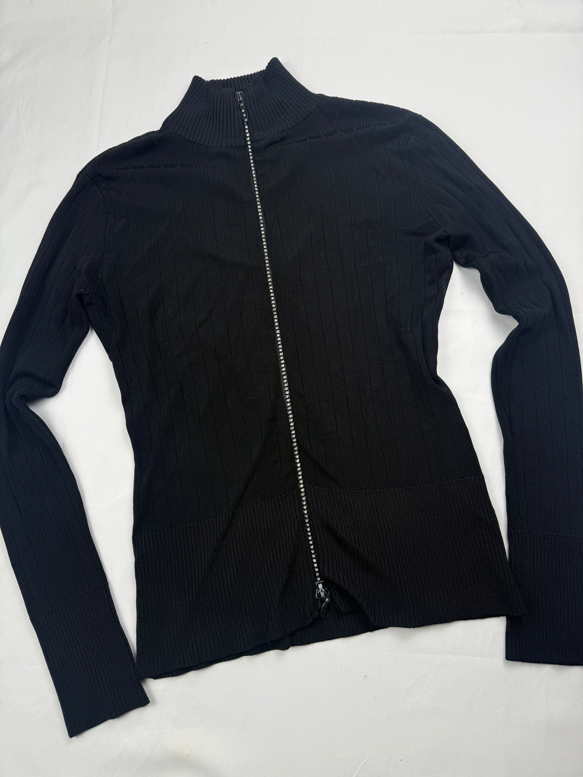 Black zip up rhinestones tight fit cardigan jumper (M/L)