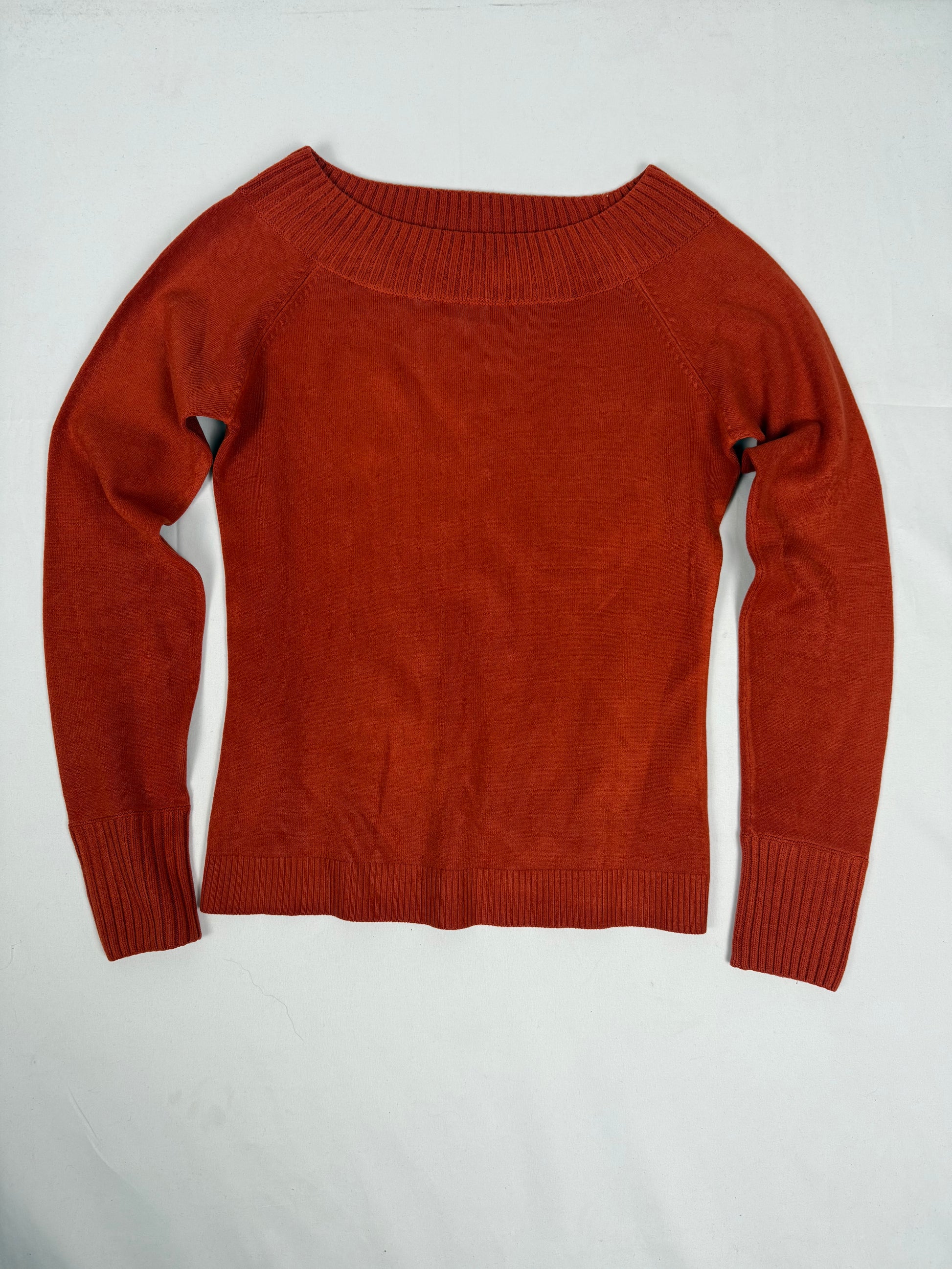 Orange tight fit bardot neck jumper (M)