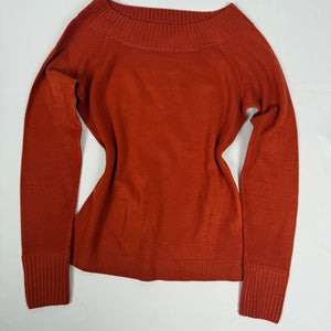 Orange tight fit bardot neck jumper (M)