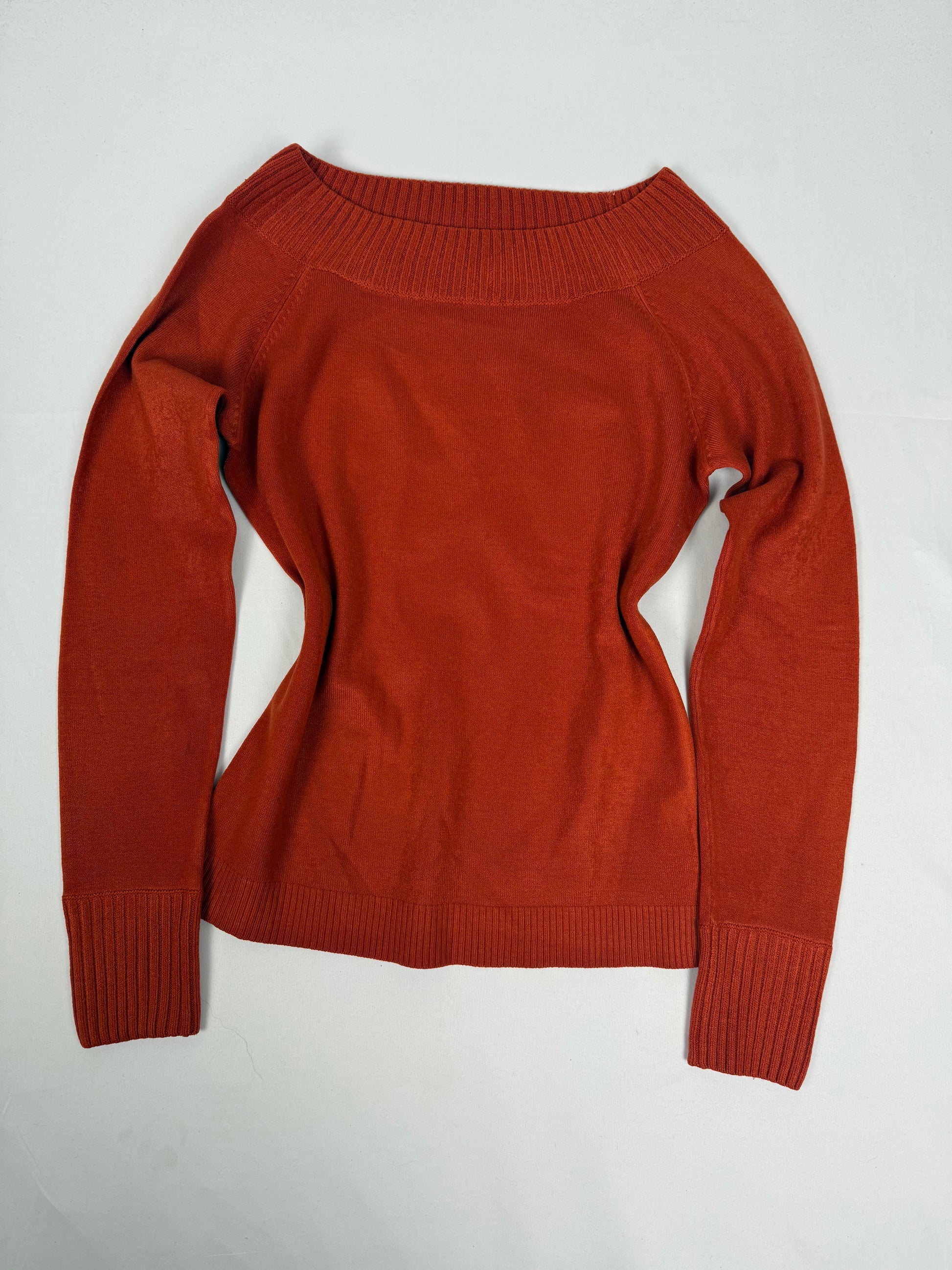 Orange tight fit bardot neck jumper (M)