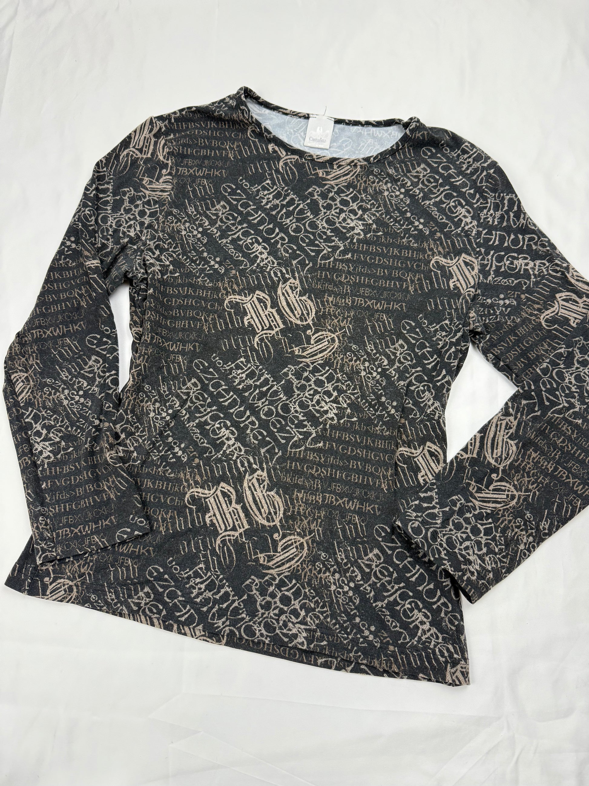 Grey graphic long sleeves top (M)