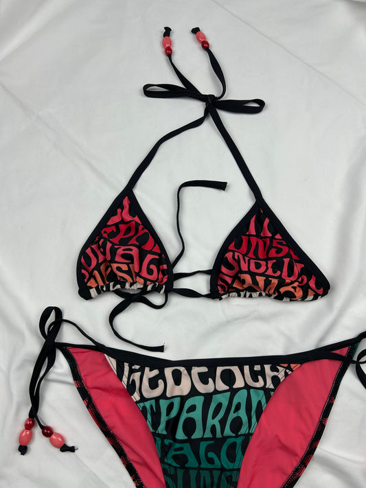 Multicolor graphic print low waist bikini set (S/M)