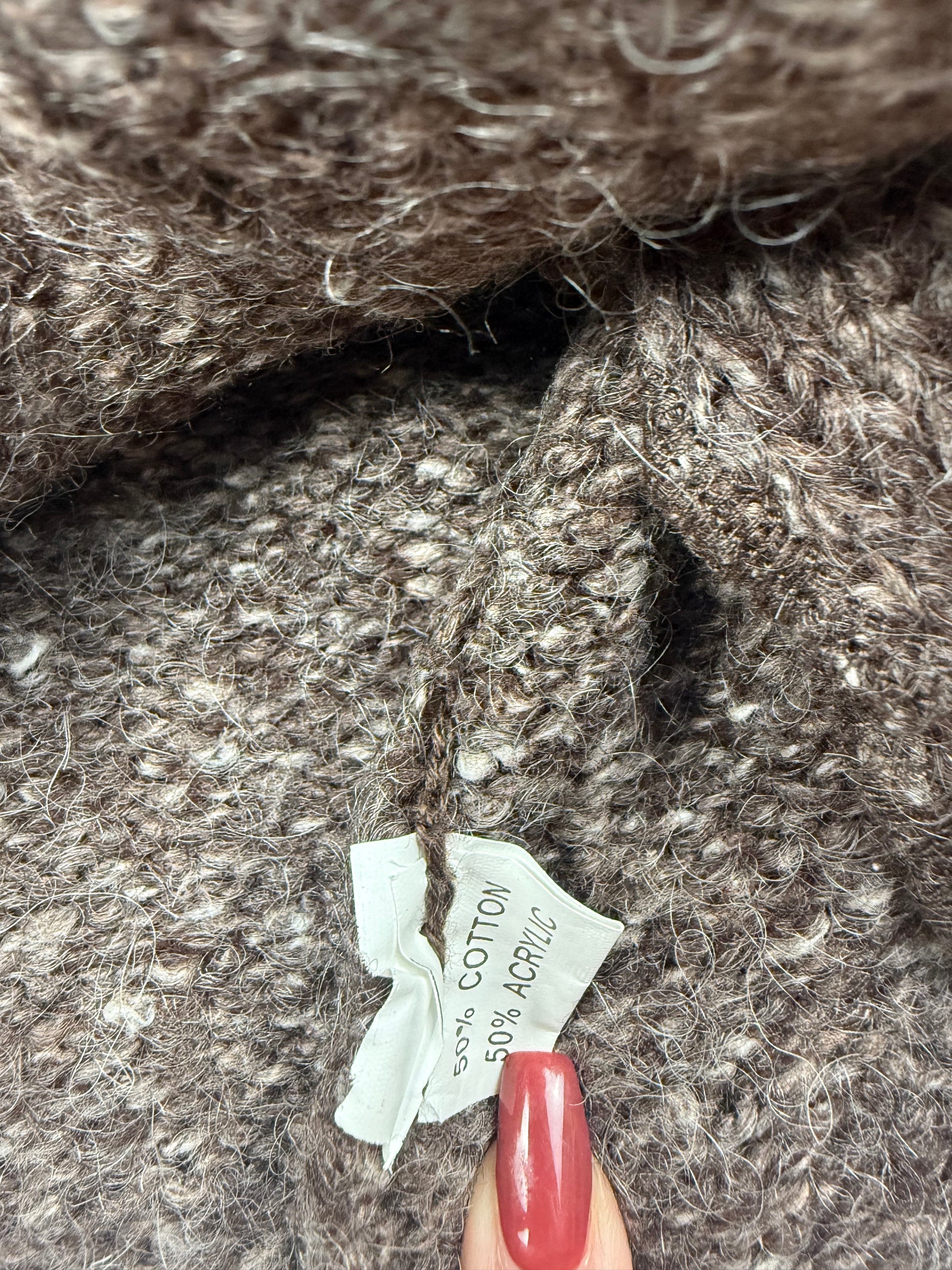 Brown faux fur neck zip up knitted  jacket (M/L)