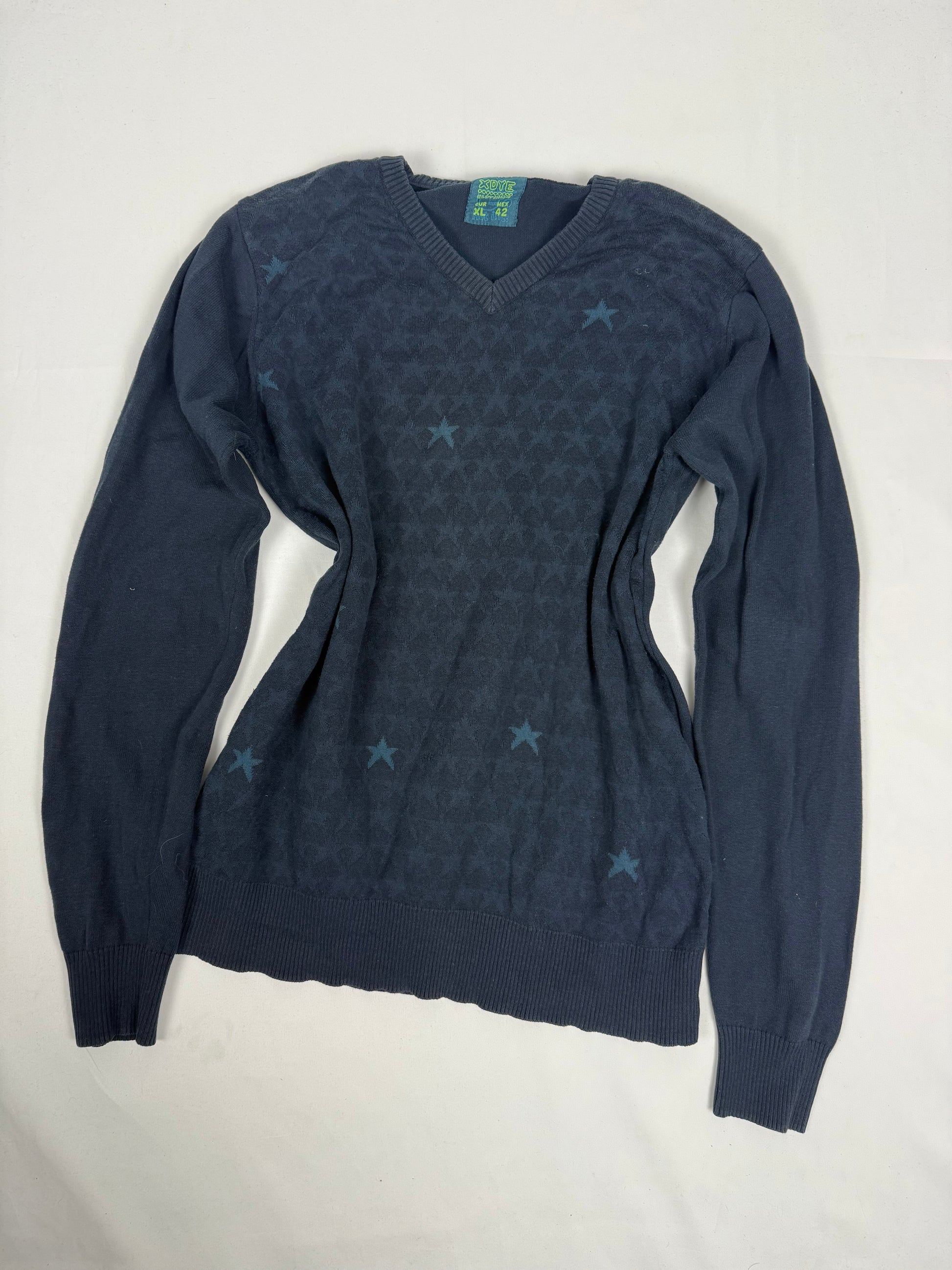Navy stars print V neck jumper (XL)