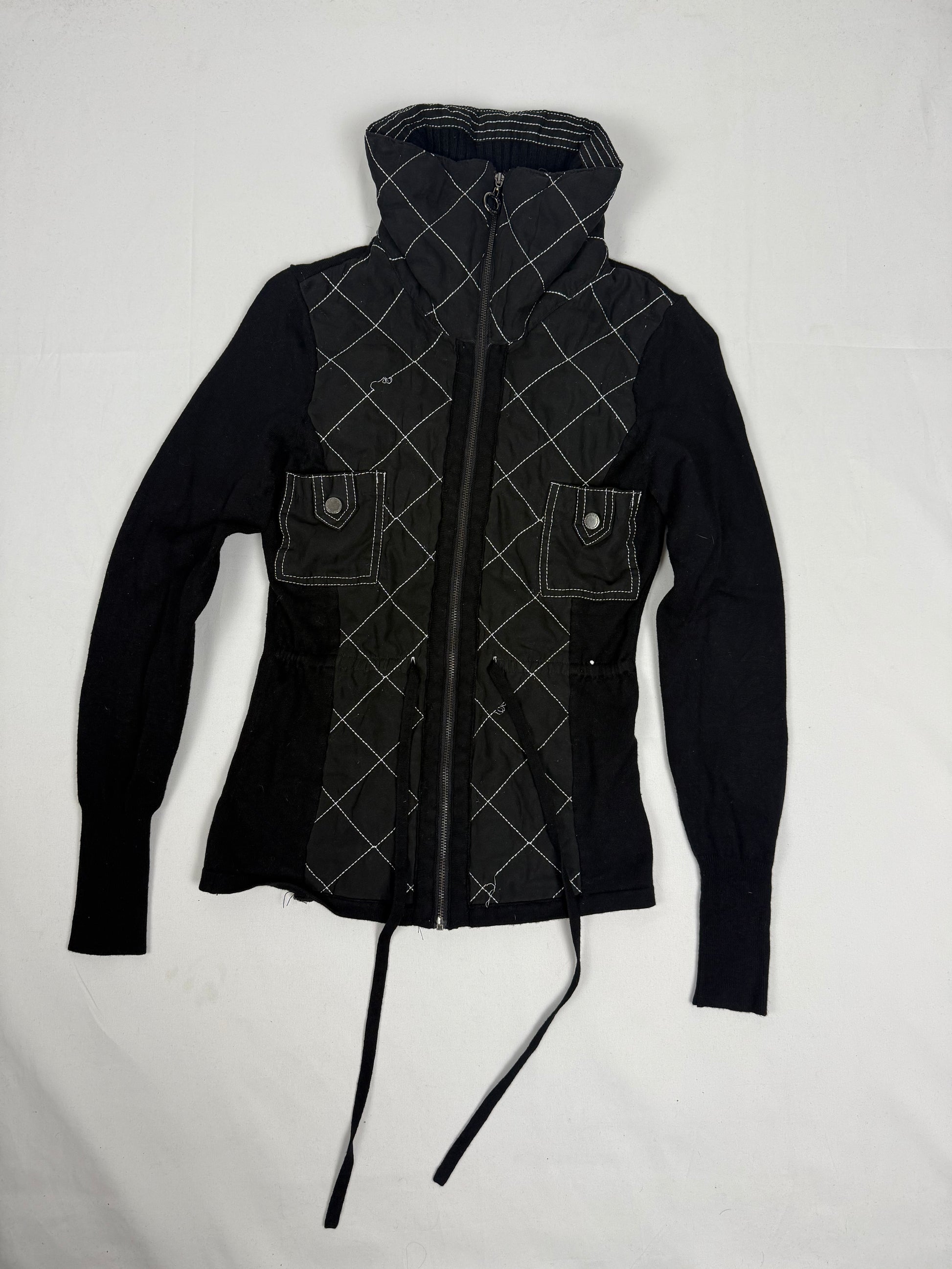 Black cotton zip up tight fit jacket (XS)