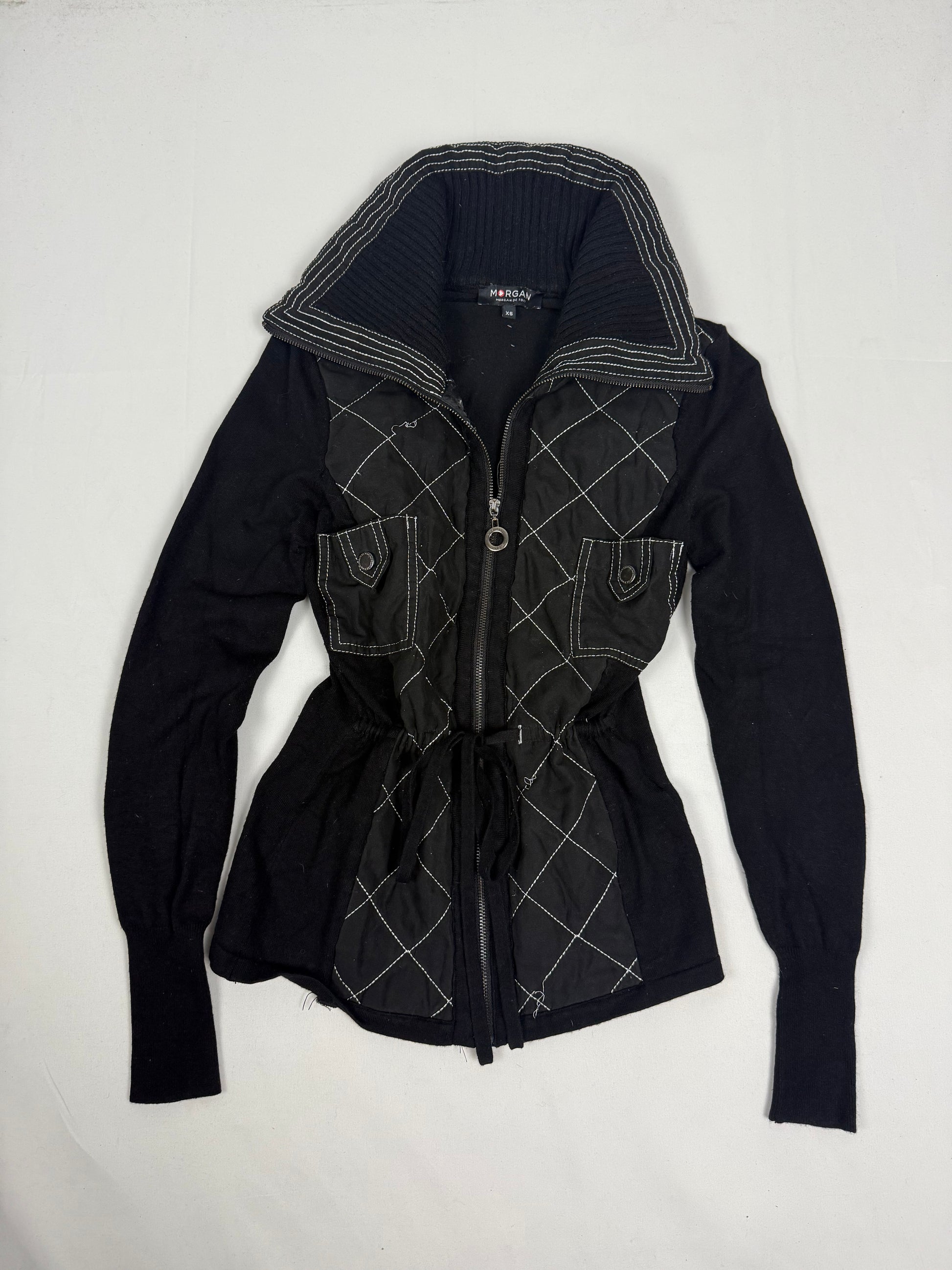 Black cotton zip up tight fit jacket (XS)