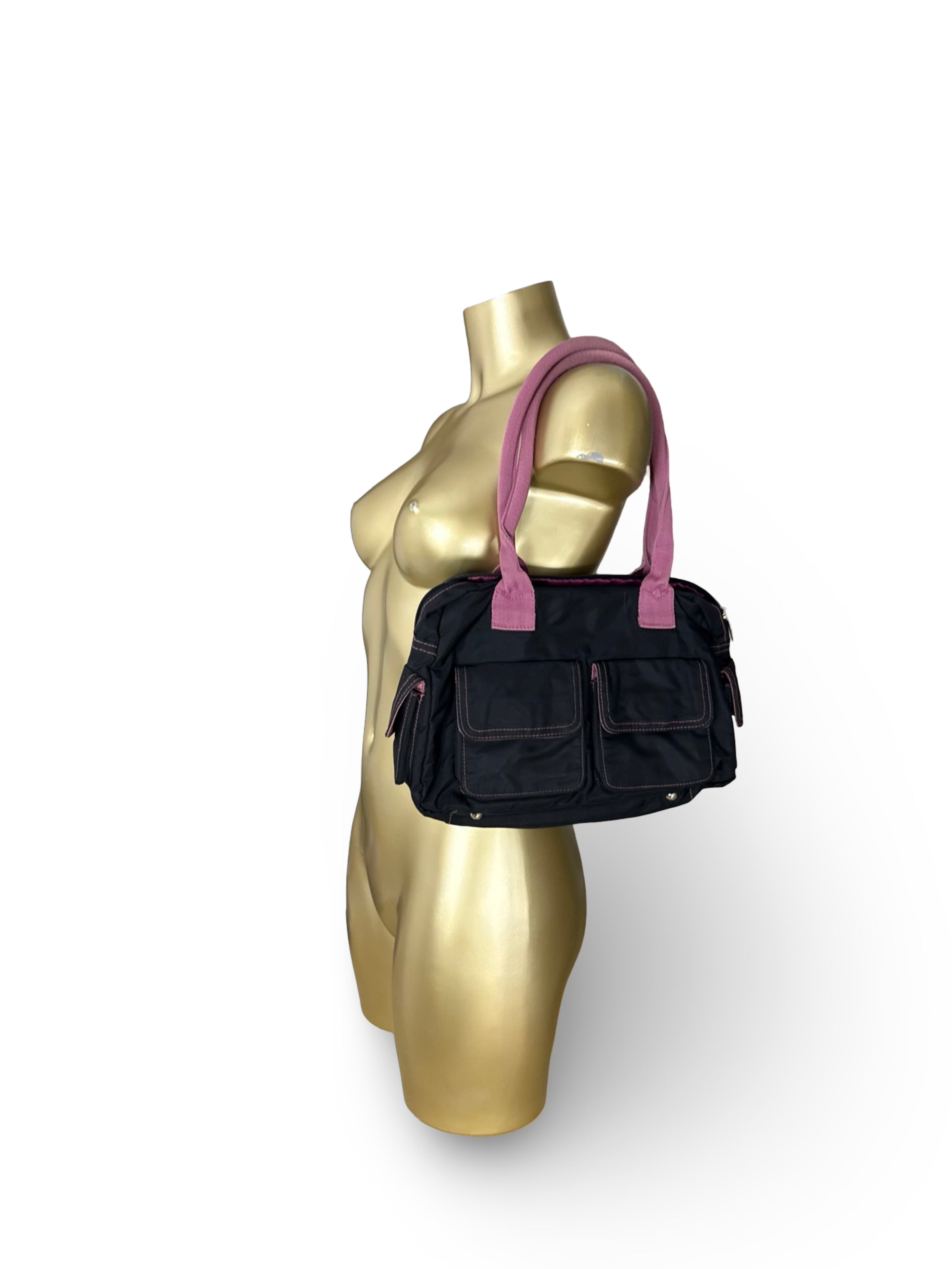 Black & pink besace shoulder bag (23x34cm)