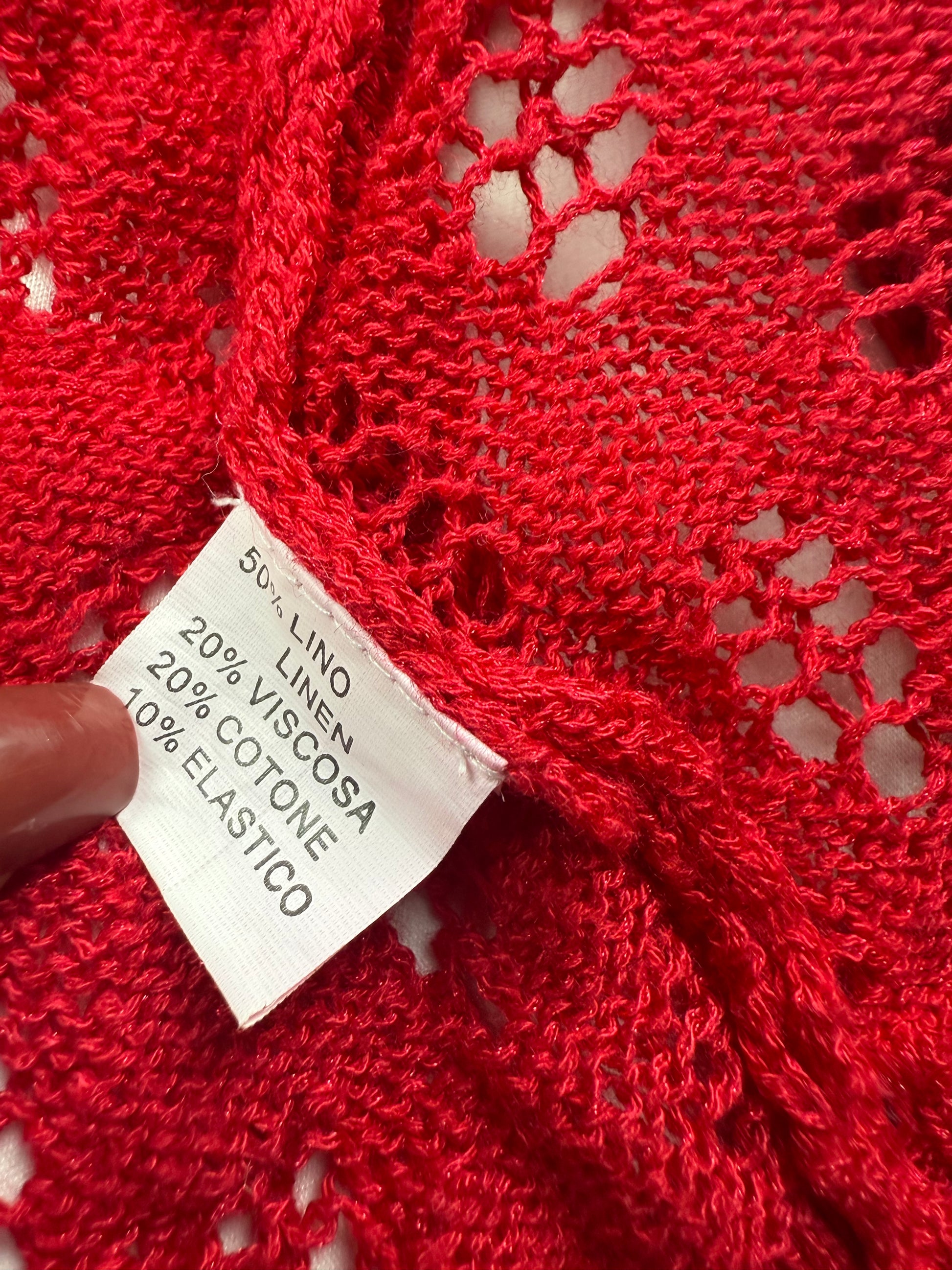 Red crochet linen & cotton bolero top (S/M)