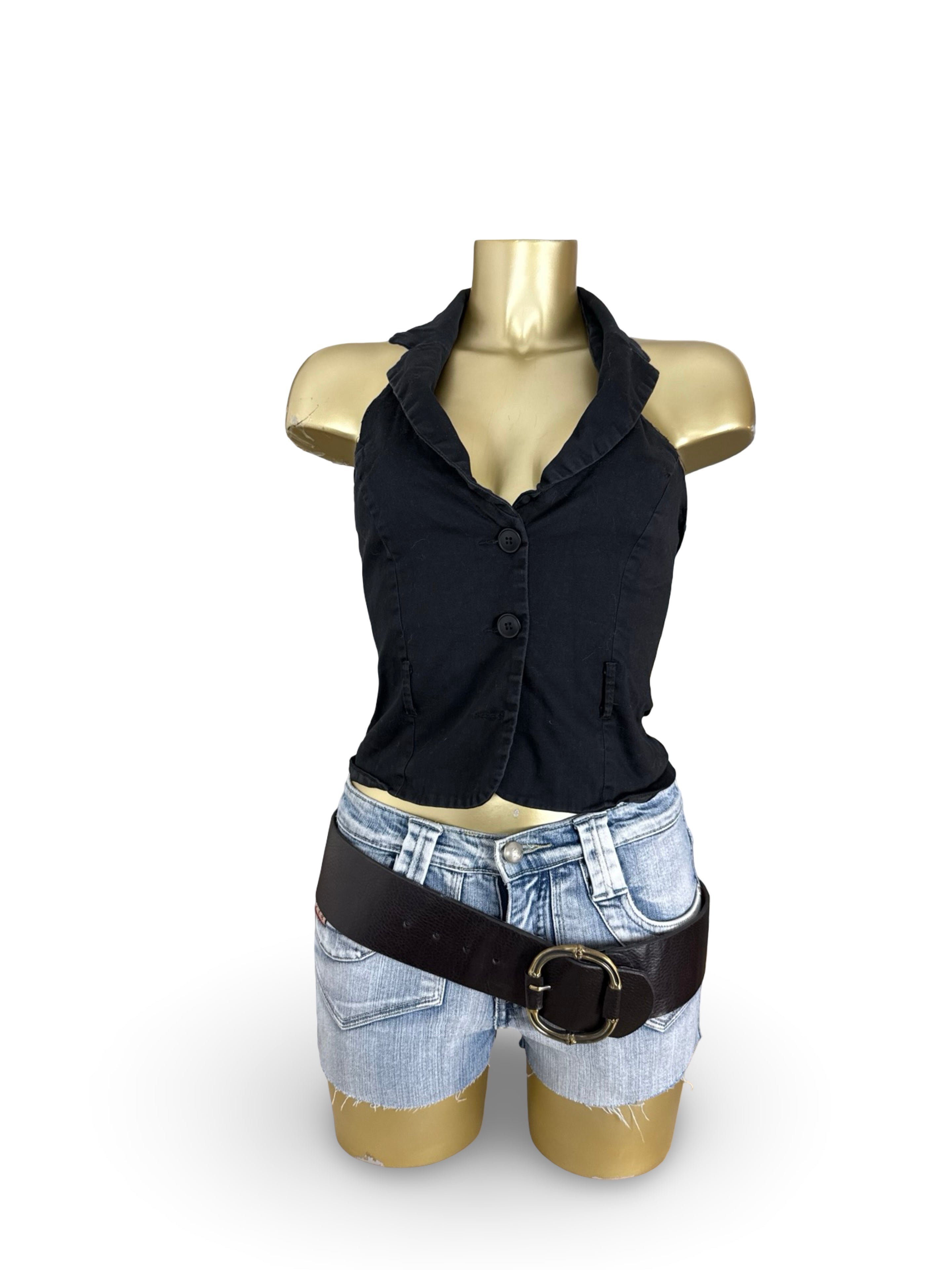 Black waistcoat cotton top (S)