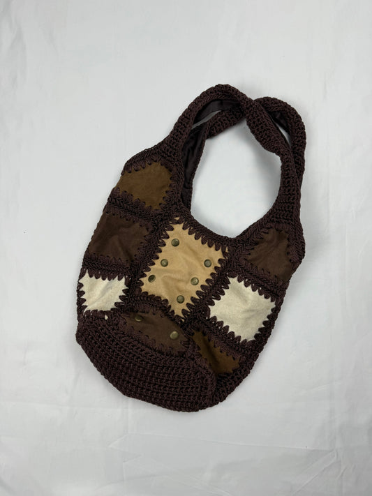 Brown crochet medium shoulder bag (26x23 cm)