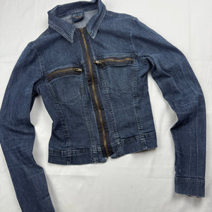 Blue denim zip up biker jacket (XS)