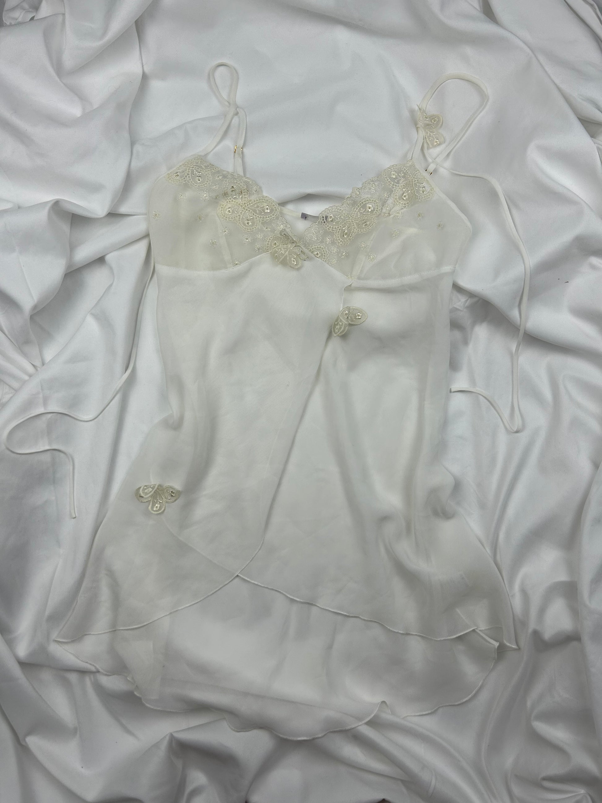 White butterfly babydoll cami dress (S/M)