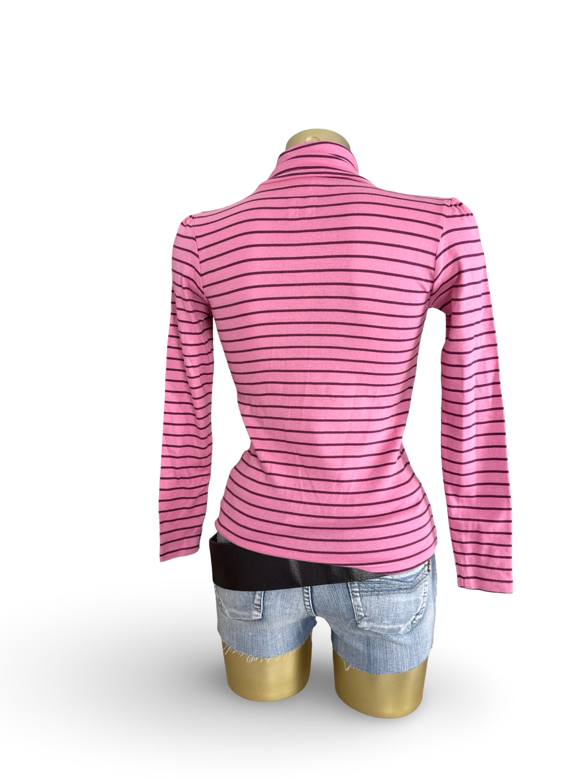 Pink striped turtleneck long sleeves top (XS)