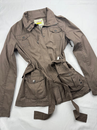 Brown cotton zip up trench jacket with belt (L)
