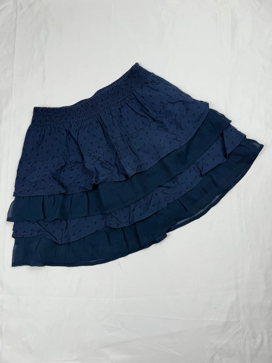 Navy blue cotton low rise pleated mini skirt (S)
