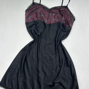 Black floral satin babydoll mini dress (M)