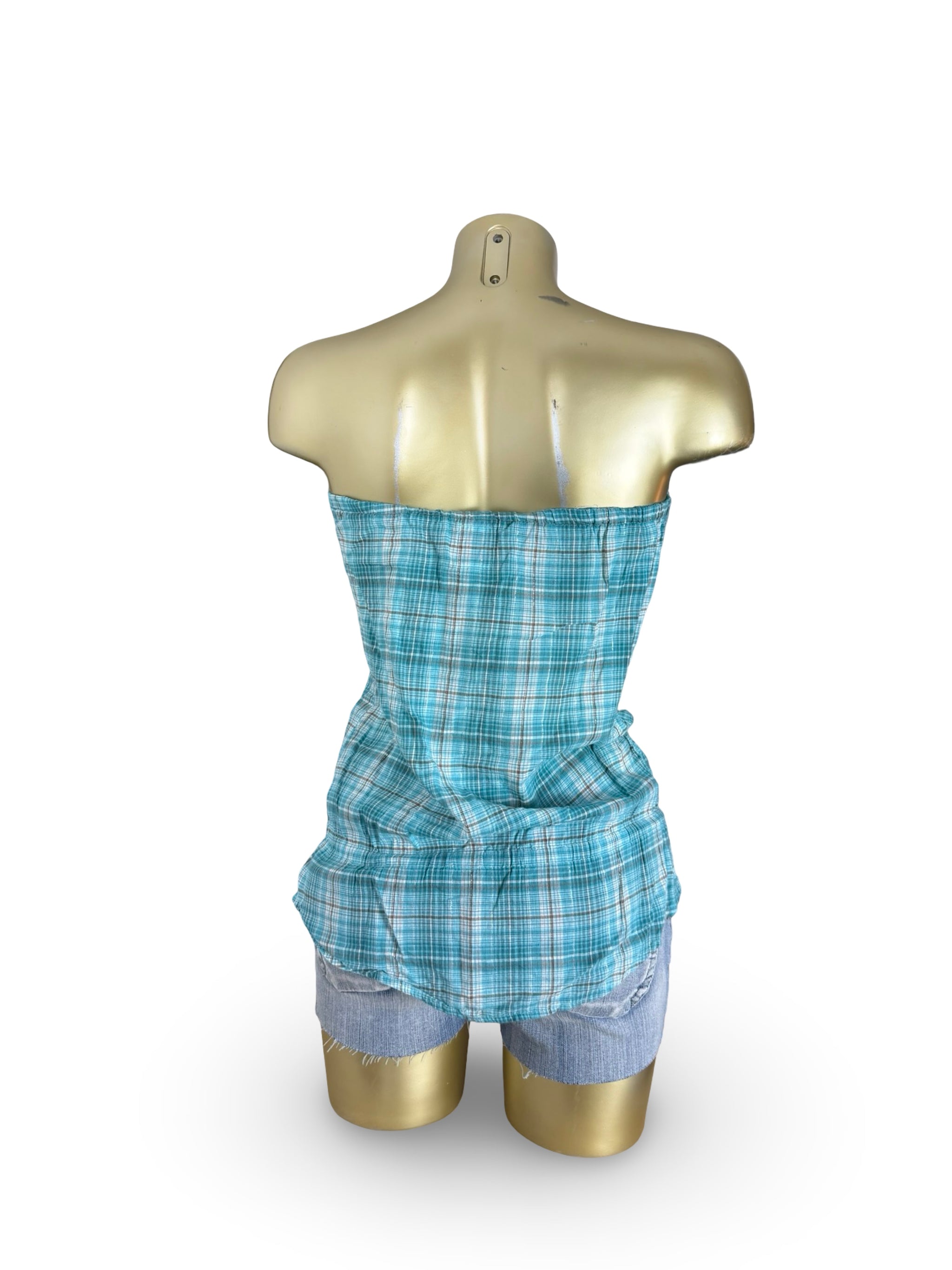 Buttons up check print tube top (M)