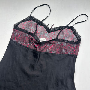 Black floral satin babydoll mini dress (M)