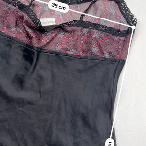 Black floral satin babydoll mini dress (M)