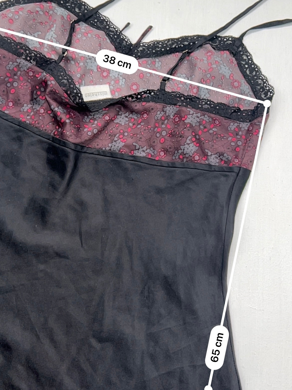 Black floral satin babydoll mini dress (M)