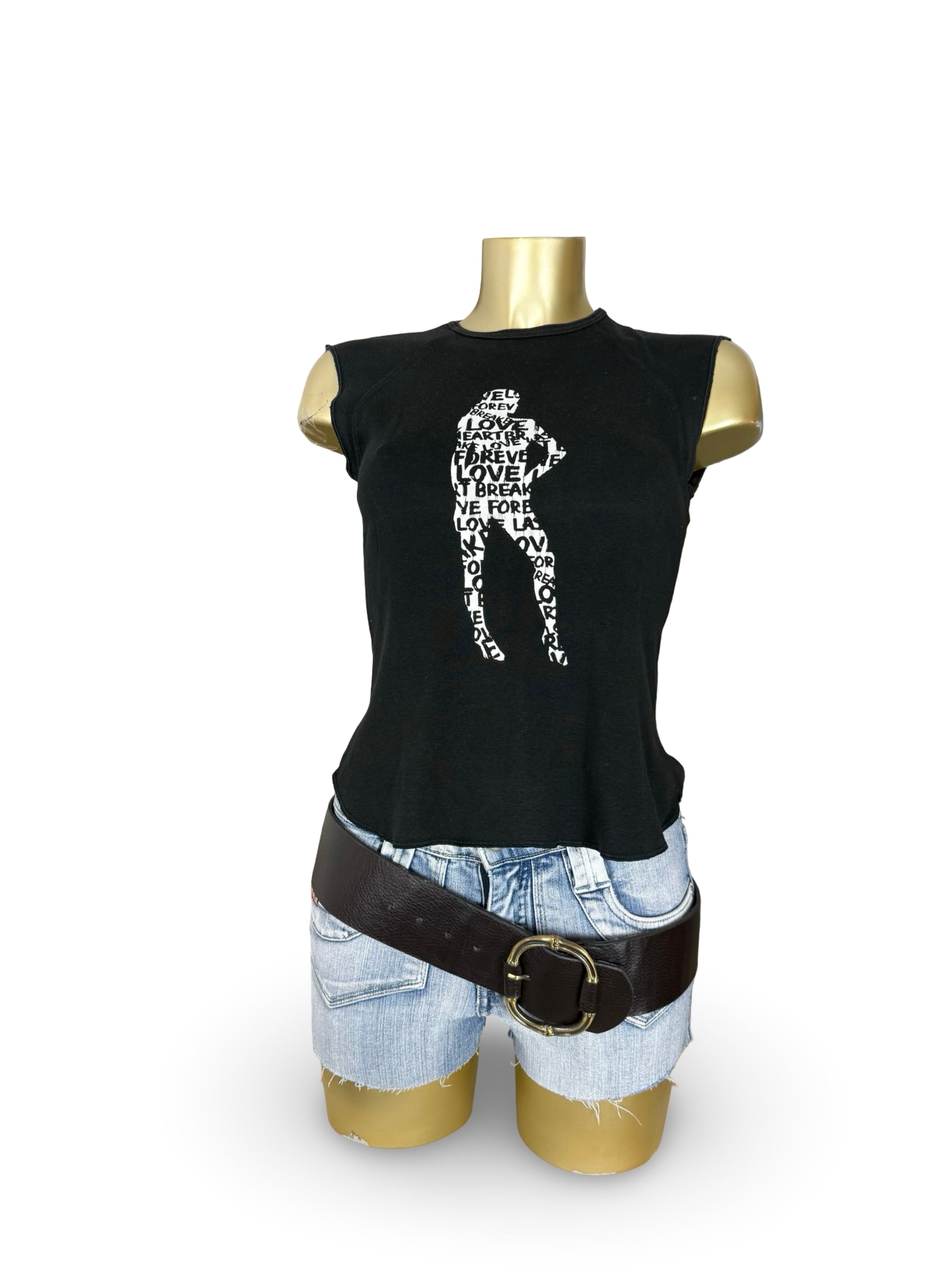 Black graphic cotton top (M)