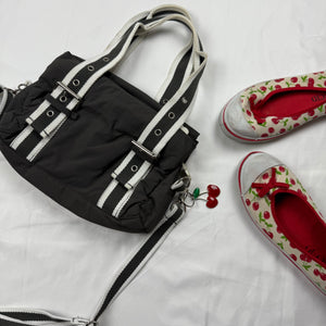Grey buckle belt cherry charms medium shoulder bag (25x19cm)