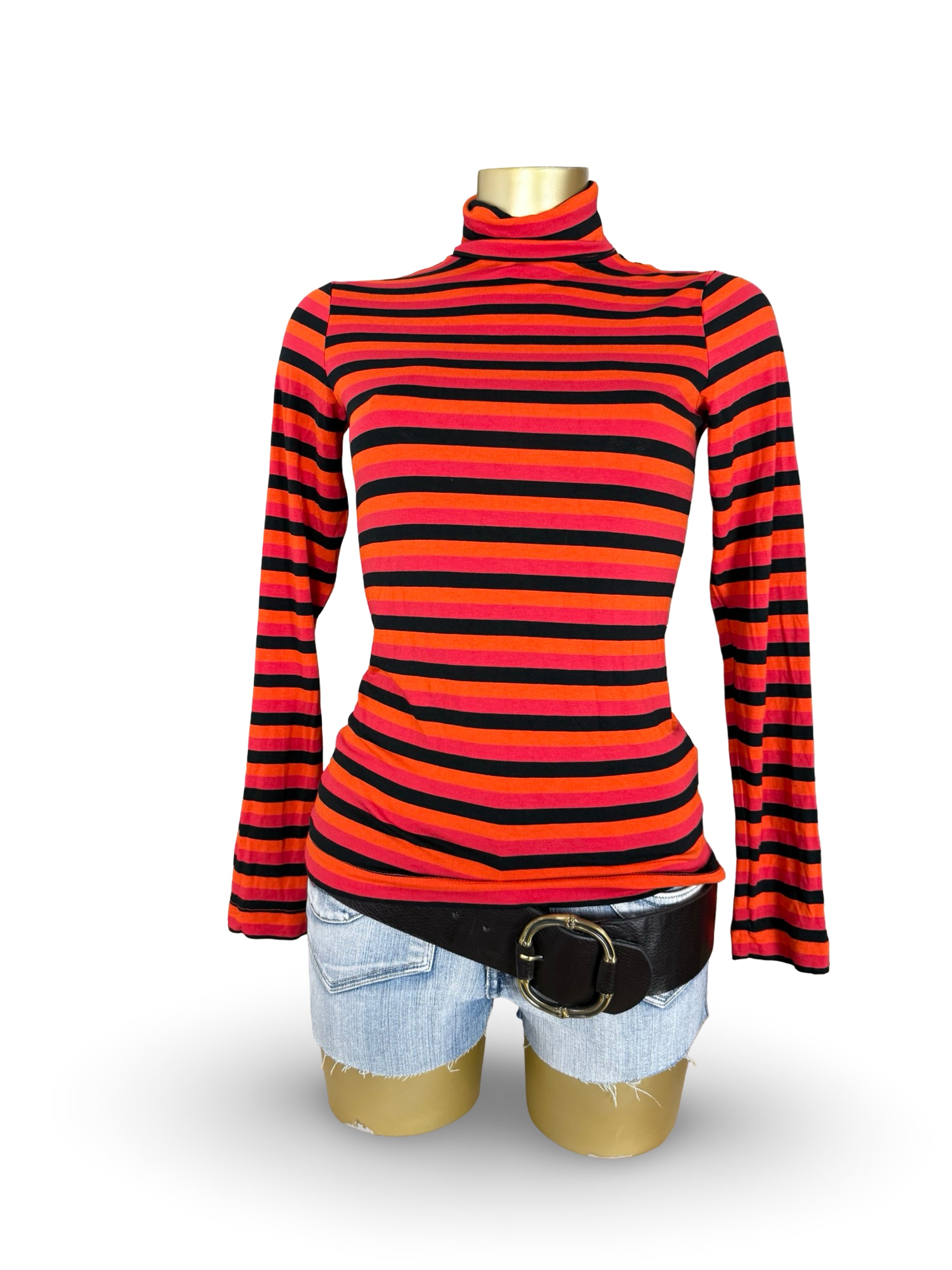 Orange striped turtleneck long sleeves top (S/M)