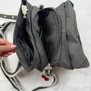 Grey buckle belt cherry charms medium shoulder bag (25x19cm)